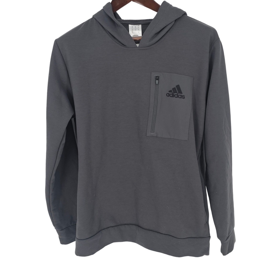 Adidas Men Charcoal Gray Hooded Pullover Pocket Hoodie Sweatshirt Size M